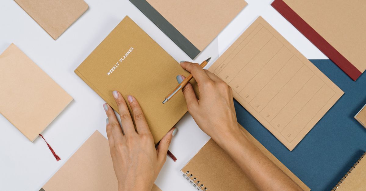 Weekly dog care routine for busy owners: an owner planning the week with a notebook and a dog nearby.